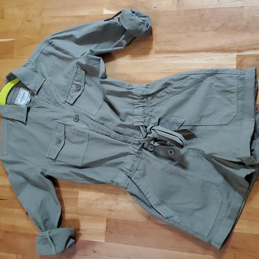 VINTAGE LONG SLEEVE ROMPER KHAKI GREEN BUTTON DOWN XS